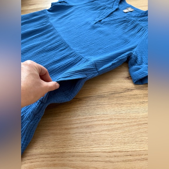 Chico’s 100% Cotton Gauze Tiered V Neck Blue Midi Dress Short Sleeve Size XXL - Picture 7 of 11